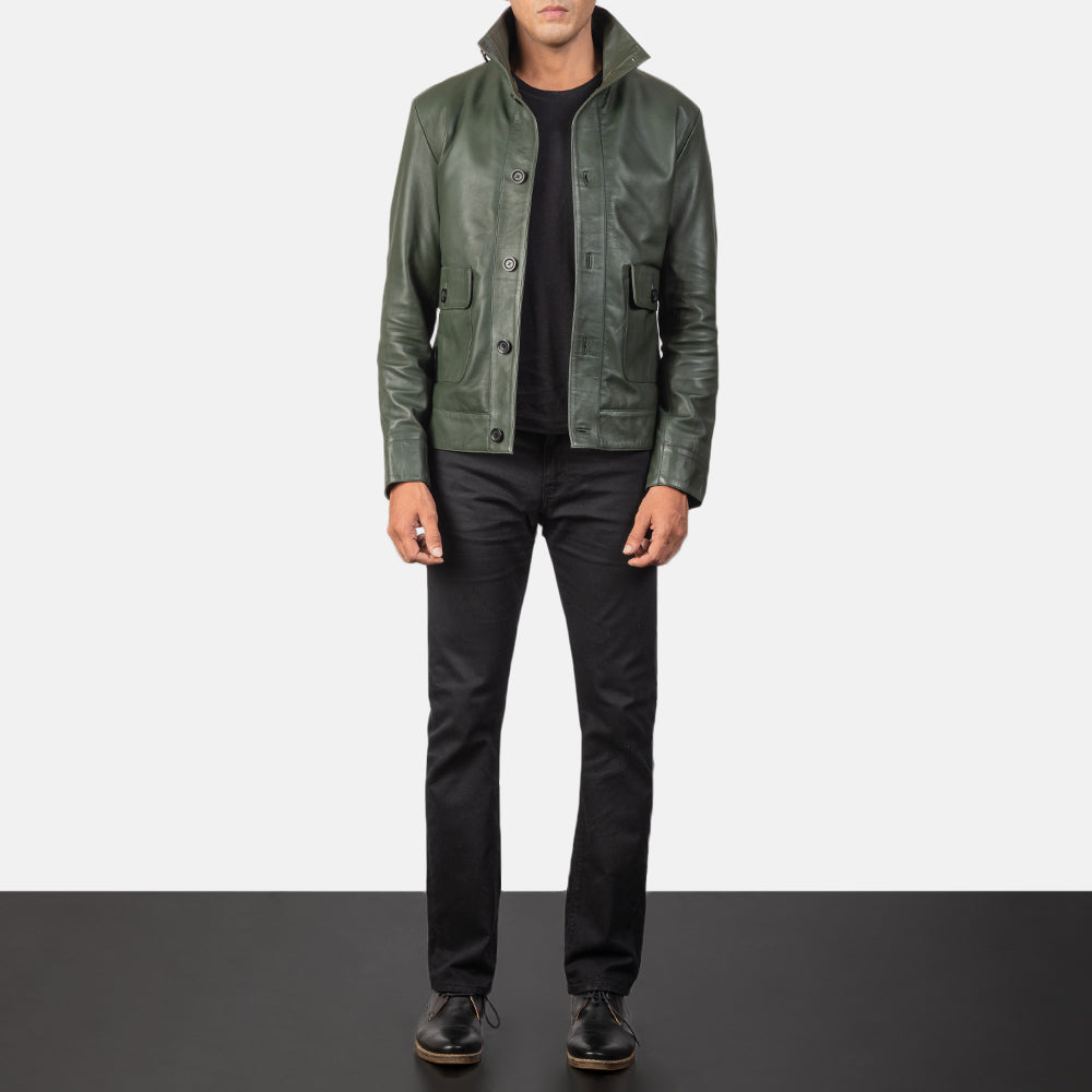 Green Leather Bomber Jacket