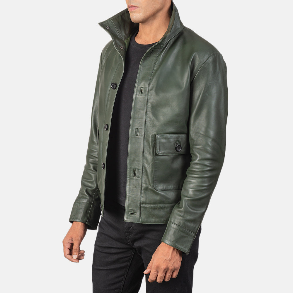 Green Leather Bomber Jacket