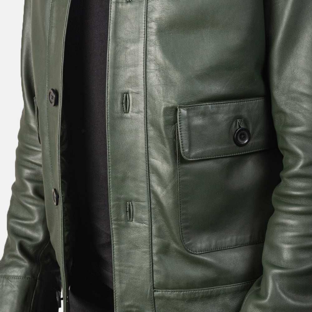 Green Leather Bomber Jacket