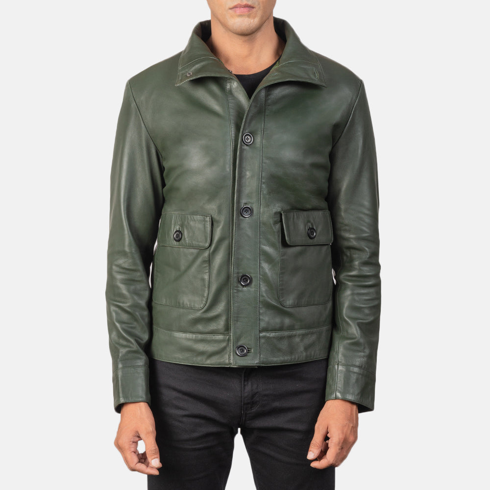 Green Leather Bomber Jacket