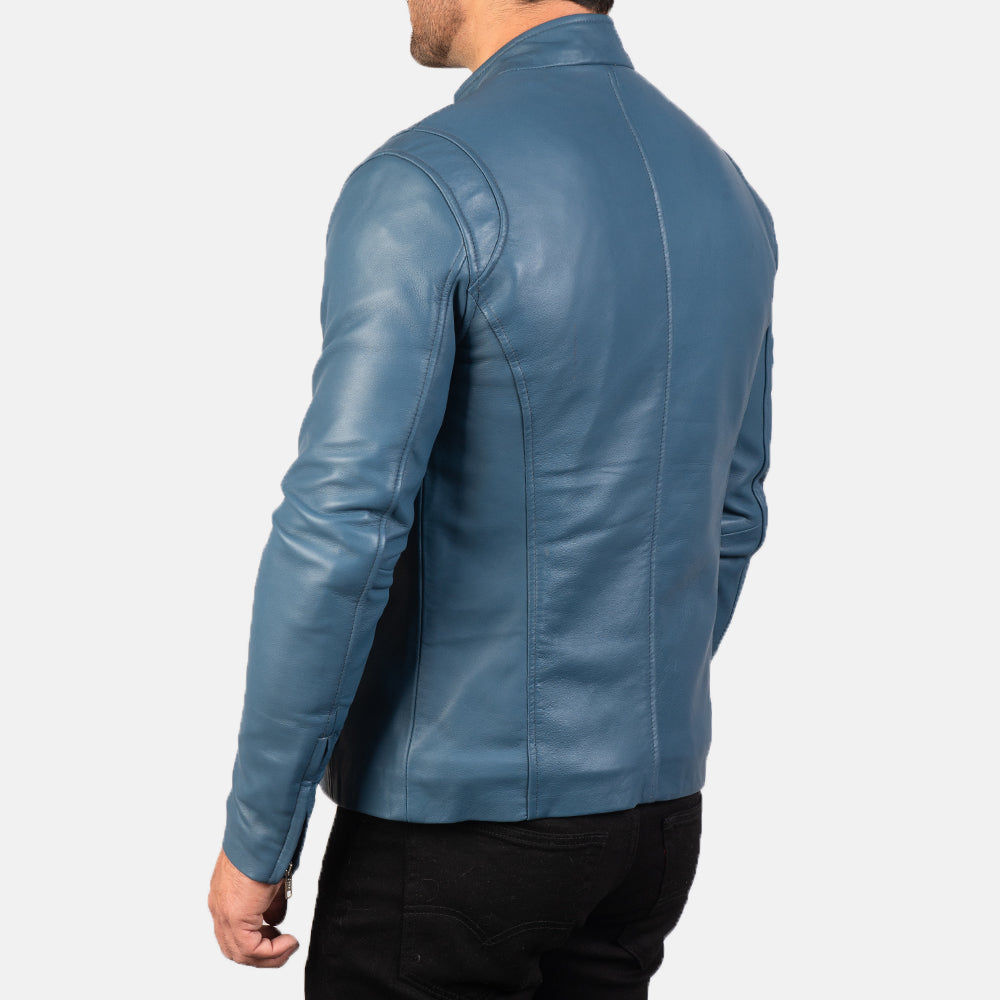 Blue Leather Biker Jacket