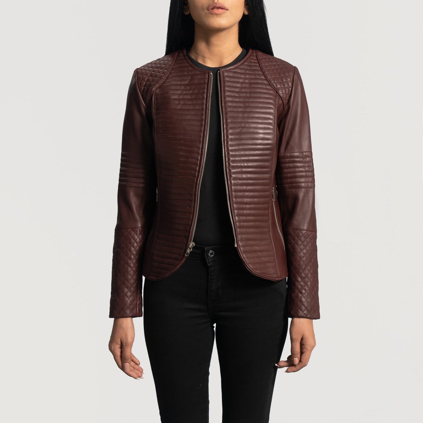 Women Maroon Leather Jacket