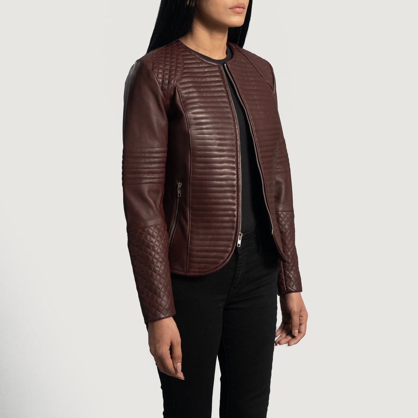 Women Maroon Leather Jacket