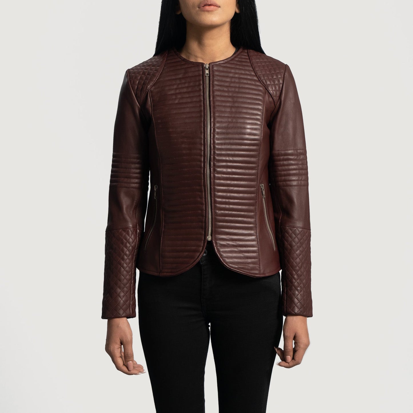 Women Maroon Leather Jacket