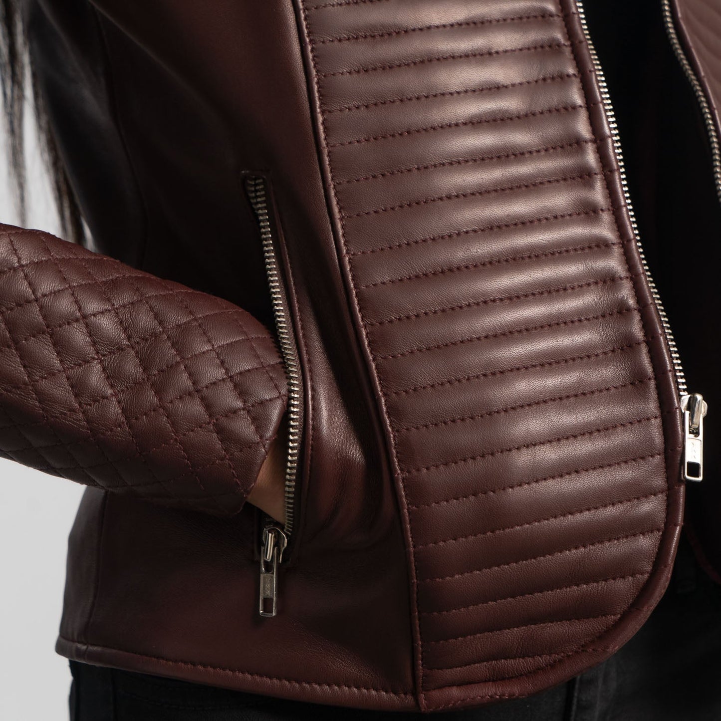 Women Maroon Leather Jacket