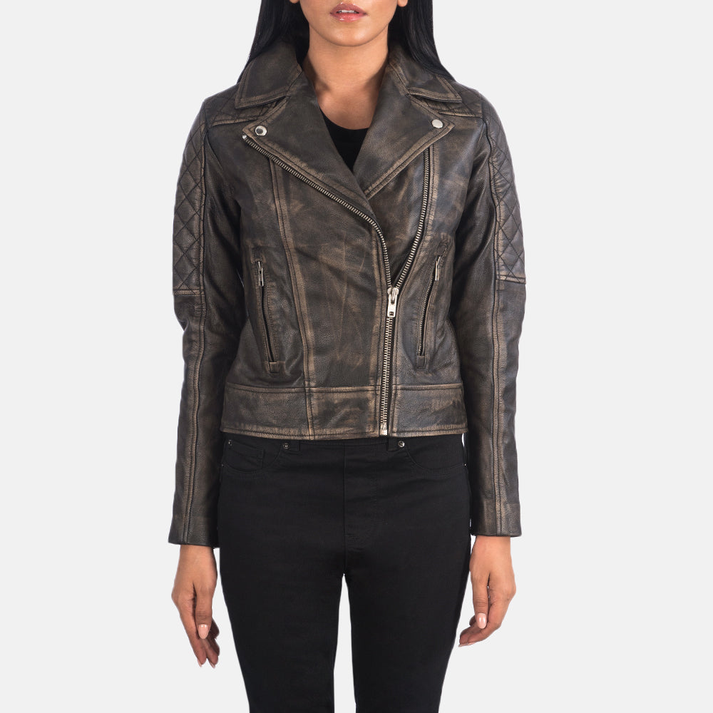 Distressed Brown Biker Jacket