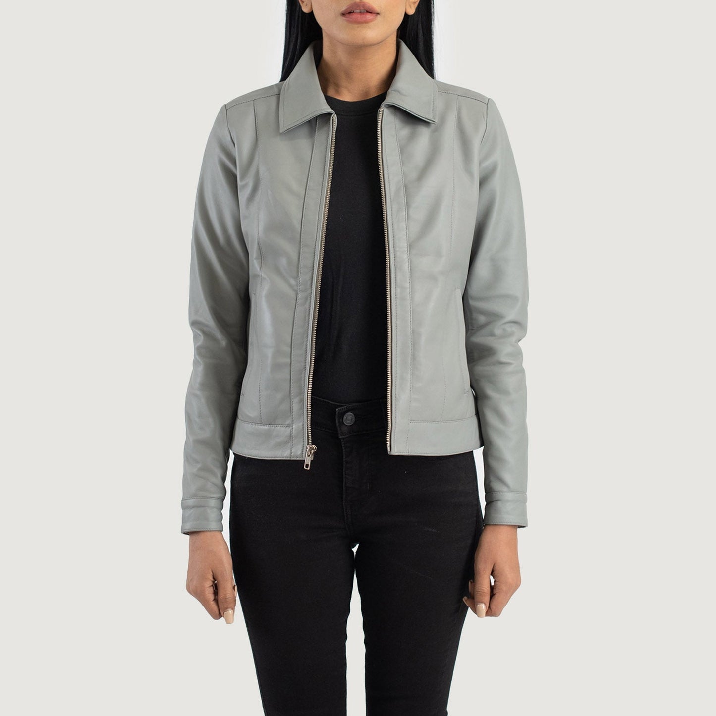 Classic Grey Leather Jacket