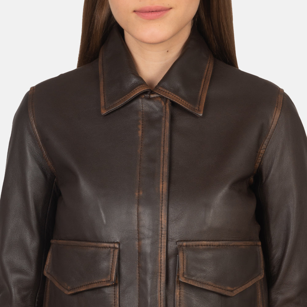 Brown Leather Bomber Jacket