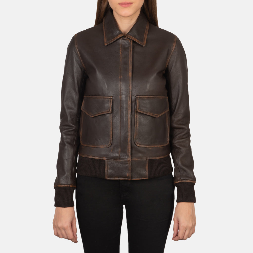 Brown Leather Bomber Jacket