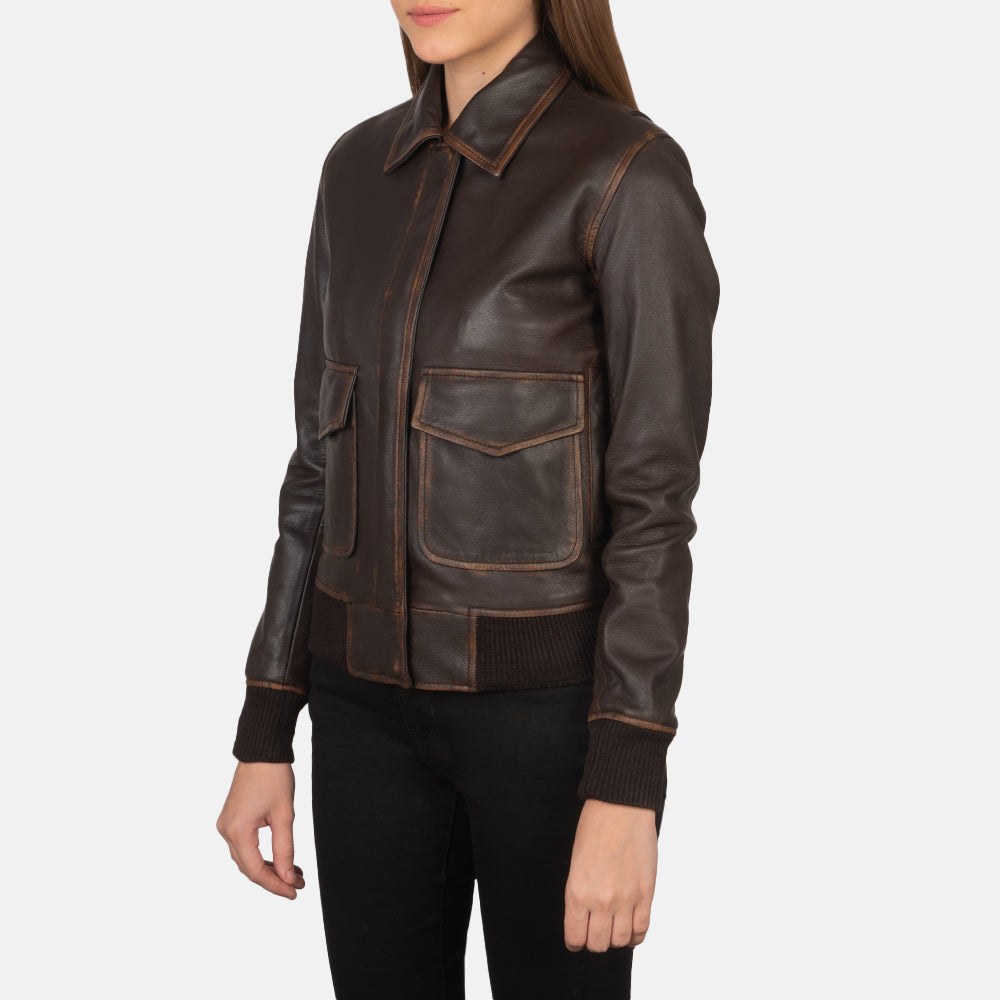 Brown Leather Bomber Jacket