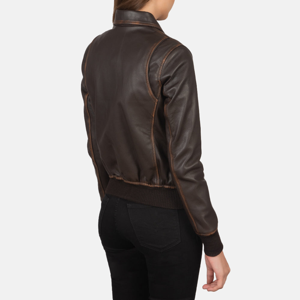 Brown Leather Bomber Jacket