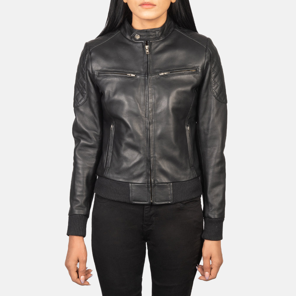 Black Leather Bomber Jacket