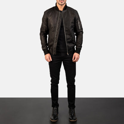 Black Leather Bomber Jacket