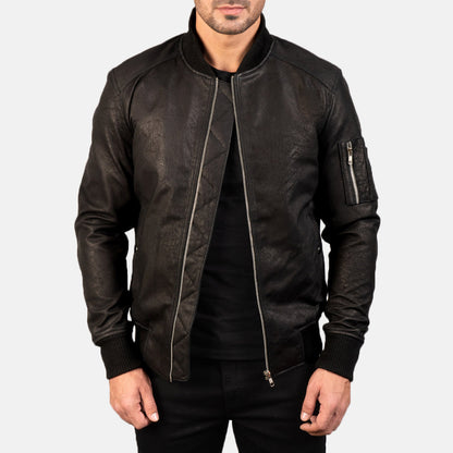 Black Leather Bomber Jacket