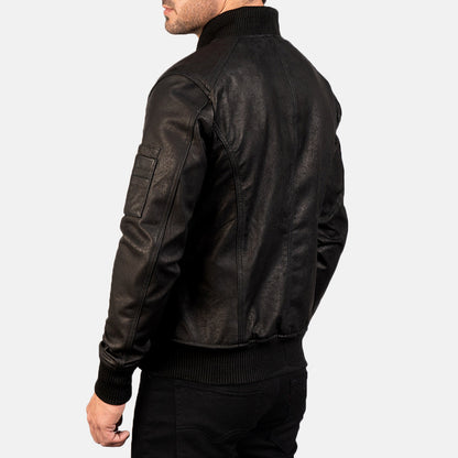 Black Leather Bomber Jacket