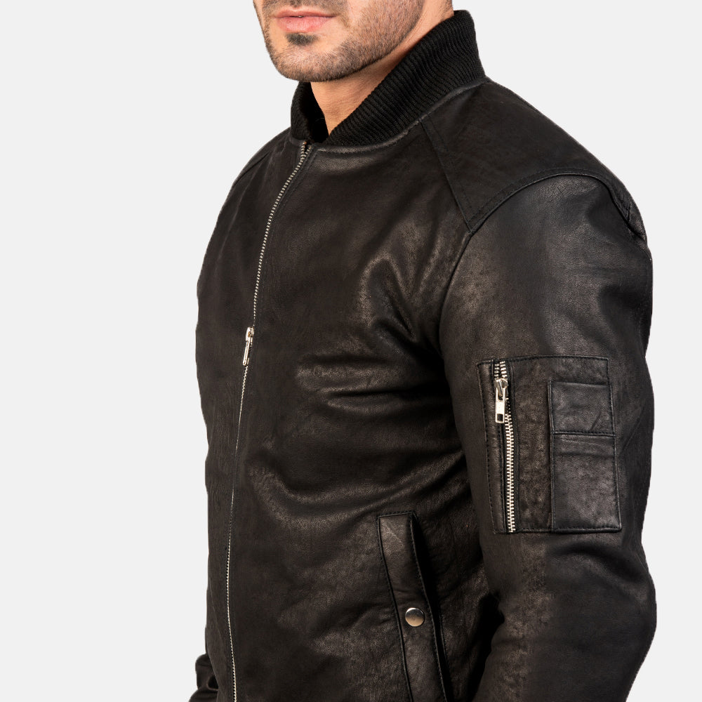 Black Leather Bomber Jacket
