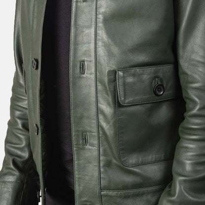 Green Leather Bomber Jacket