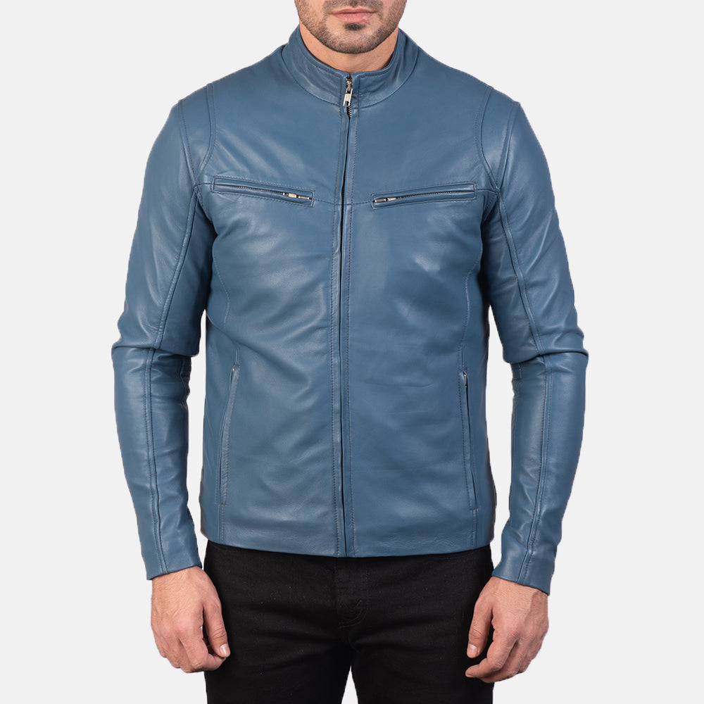 Blue Leather Biker Jacket