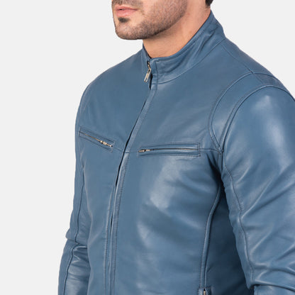 Blue Leather Biker Jacket