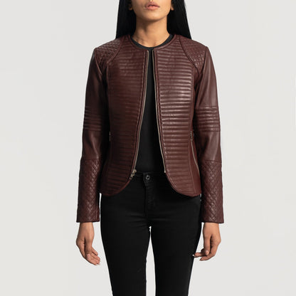 Women Maroon Leather Jacket