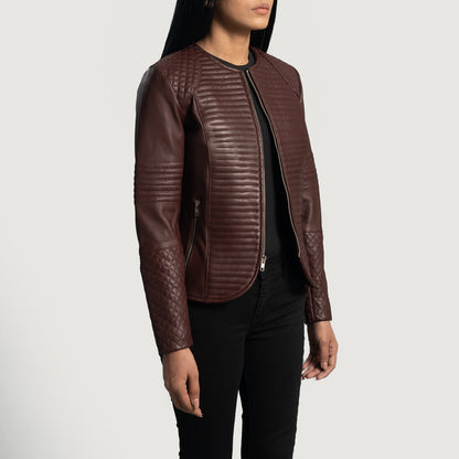 Women Maroon Leather Jacket