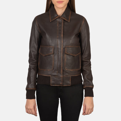 Brown Leather Bomber Jacket