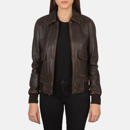 Brown Leather Bomber Jacket