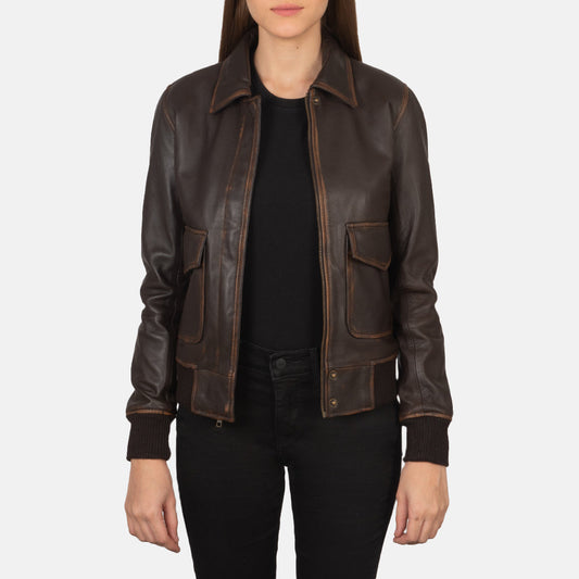 Brown Leather Bomber Jacket