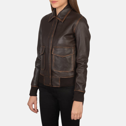 Brown Leather Bomber Jacket
