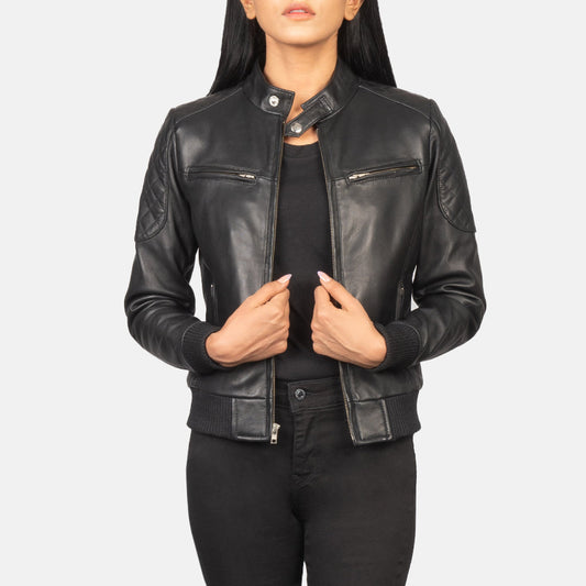 Black Leather Bomber Jacket
